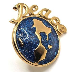 Vintage Avon World Peace Pin Lapel goldtone blue glitter enamel 1992 1in